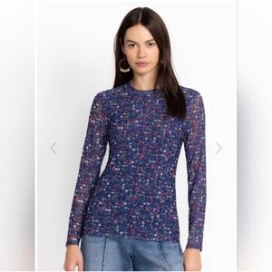 Johnny Was Jade M Catalina Mesh Top Sheer Floral T Shirt Y2K Boho Long Sleeve